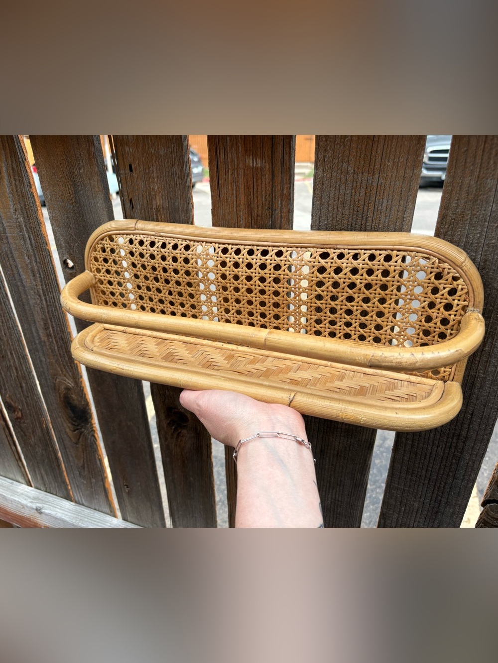 Woven Rattan Wall Shelf - Natural Bamboo Finish